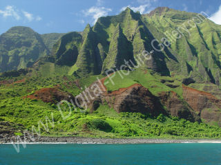 Kalalau Cathedrals or Spires, from Sea, Na Pali Coast, Kauai, Hawaii 