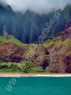 Kalalau, Kai, Beach, Valley, Waterfall Na Pali, Kauai, Hawai