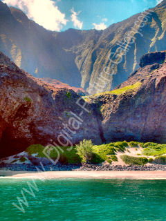 Honopu Beach and Valley of Lost Tribe, Na Pali Coast, Kauai, Hawaii