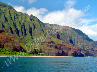 Kalalau Kai Valley, Beach and Waterfall, Na Pali, Kauai, Hawaii