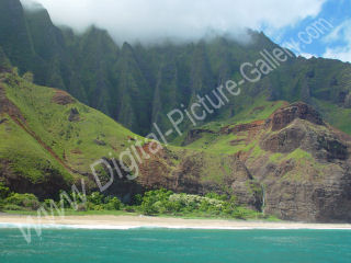 Kalalau Kai, Valley, Beach and Waterfall, Na Pali, Kauai, Hawaii