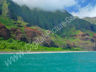 Kalalau Kai, Valley, Beach and Waterfall, Na Pali, Kauai, Hawaii