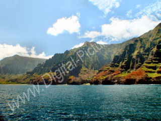Honopu and Kalalau Valleys from Sea, Na Pali Coast, Kauai, Hawaii