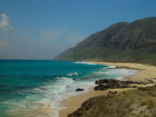 Waves and Beach at Yokohama Bay Beach, Waianae Coast, Oahu, Hawaii