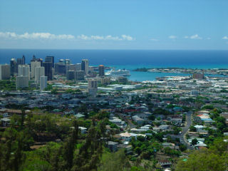 Skyscrapers Downtown Honolulu and Harbor, South Oahu, Hawaii