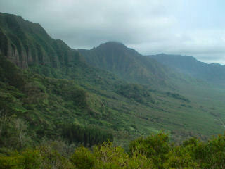 Puu Kaua of Waianae Mountains and Lualualei Valley from Kolekole Pass, Leeward Oahu
